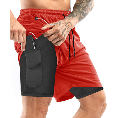 Men Casual Sports Shorts with Pockets and Inner Layer, Solid