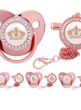 2022 Newborn Baby Pacifier Clips Rose Gold Bling Teether BPA