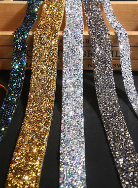 1 Yard 5/10/20/30/40mm Glitter Rhinestone Chain Tape Trim Re