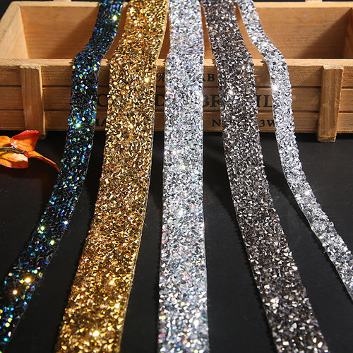 1 Yard 5/10/20/30/40mm Glitter Rhinestone Chain Tape Trim Re