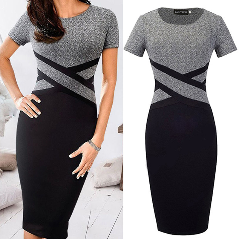 Sexy Slim Party Dress Women Short Sleeve O-neck Midi Dress S图片