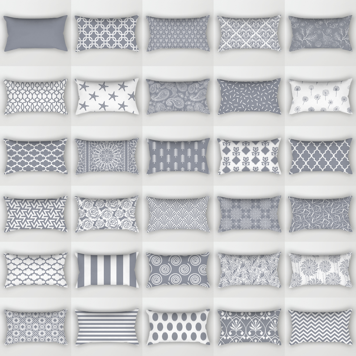 2022 New Gray Lumbar Pillows Case 30X50CM Damask Geometry Le