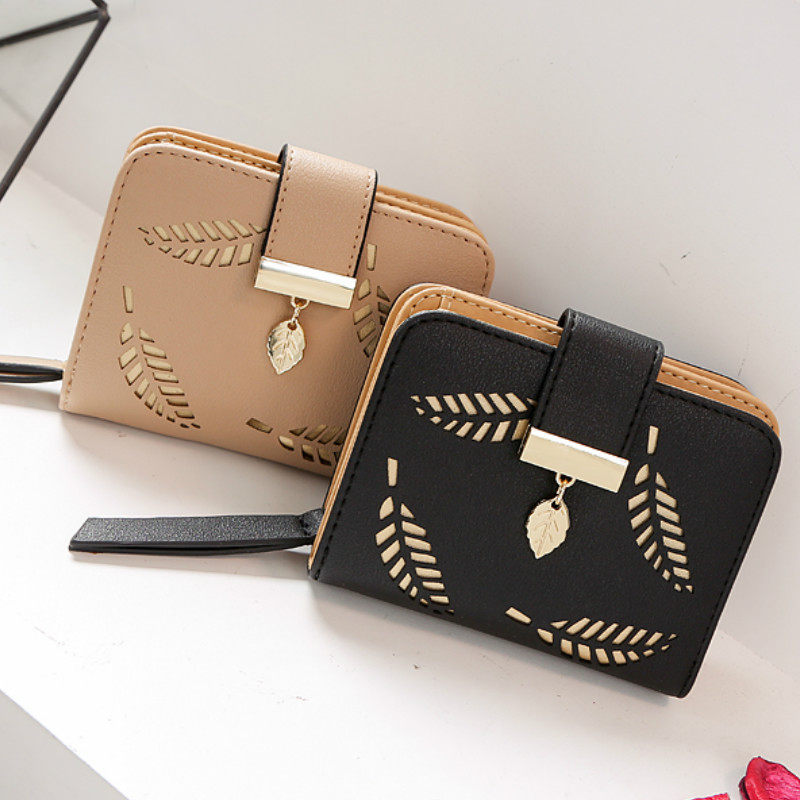 Women Wallet Fashion Purse Female Short Wallets Hollow Leave