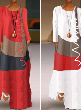 ZANZEA 2022 Womens Autumn Sundress Stitching Maxi Dress Casu