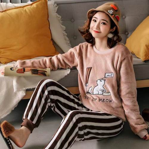 Women's Pajamas Set Autumn And Winter Ladies Pajamas Flannel