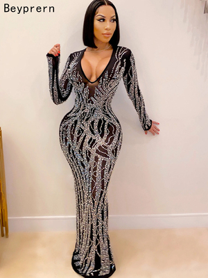 Beyprern Gorgeous Crystal Gown For Womens Beautiful Deep V N