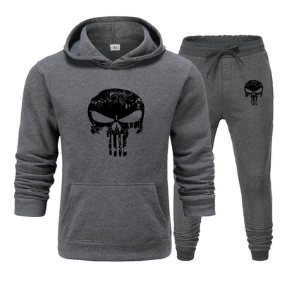 2 Pieces Sets Tracksuit Men Skull Brand Autumn Winter Hooded