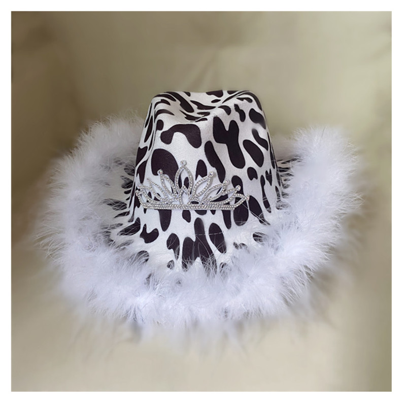 Women Spotted feather cowboy Fedora Hats Pattern Hat With Ro
