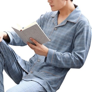 Men Sleepwear Striped Cotton Pajama Sets for Men Short Sleev