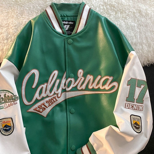 jackets embroidery leather women coats retro American letter