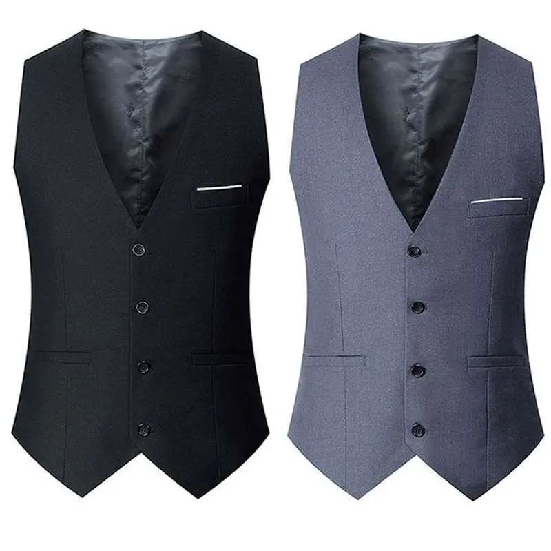 Black Grey Navy Blue Vests For Men Slim Fit Suit Male Waistc
