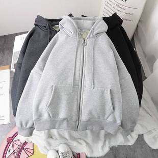 Solid Oversized Hoodie Zipper Woman Clothes Winter Plus Velv