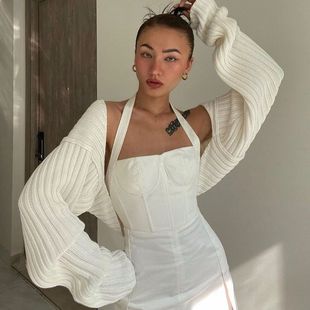 Women Ultra-short Sweater Coat 2021 Autumn Winter Long Sleev