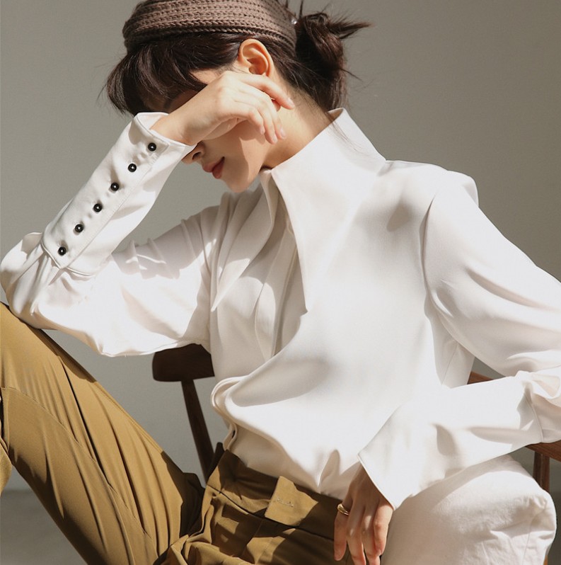 England Style Vintage Blouse  Autumn White Lantern Long Slee