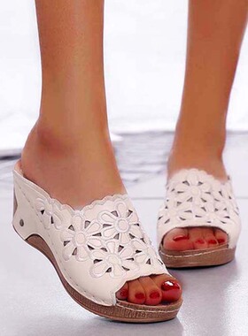 Retro Sandals Women Summer Wedge Flowers Shoes Sandals Fish