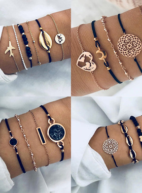 New Bohemian Black Rope Chain Bracelet Set For Women aircraf