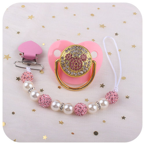 2Pcs/set Bling Pacifier Mouse Baby Nipple Holder Clip Chain