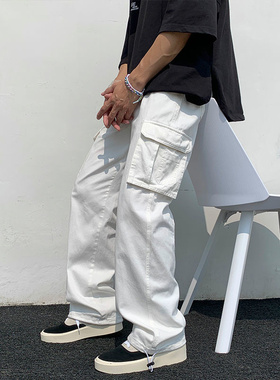 Black/white Casual Pants Men's Fashion Loose Straight Wide L