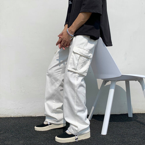 Black/white Casual Pants Men's Fashion Loose Straight Wide L