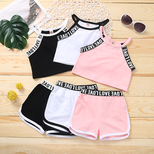 2-6Y Girl Clothes Set Summer outfit Letter Sleeveless Tank T