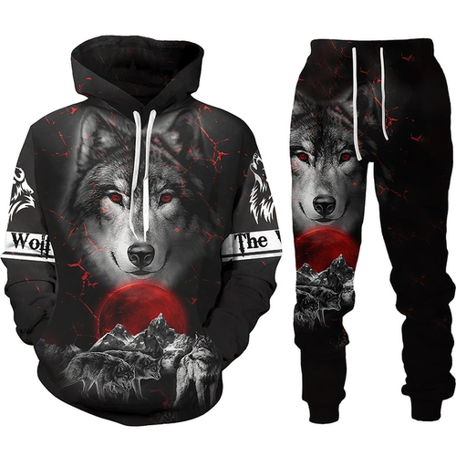 Wolf 3d Printed Hoodie Pants Suits Men Tracksuit Autumn Wint
