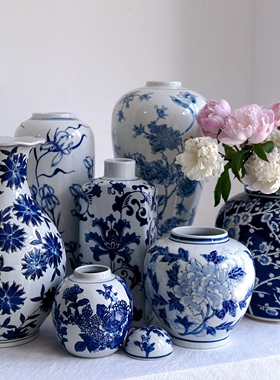 BD4外贸出口陶瓷花瓶 青花瓷 手绘 釉下彩 鲜花花瓶