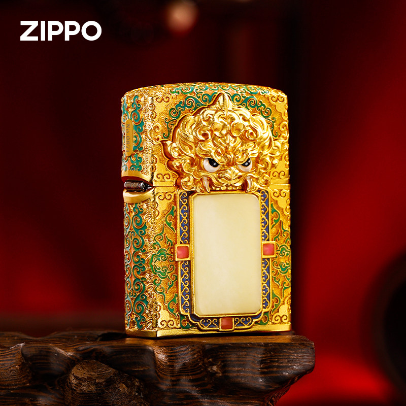 zippo打火机无事牌花丝夜光珐琅金镶玉正品煤油防风男士收藏礼物