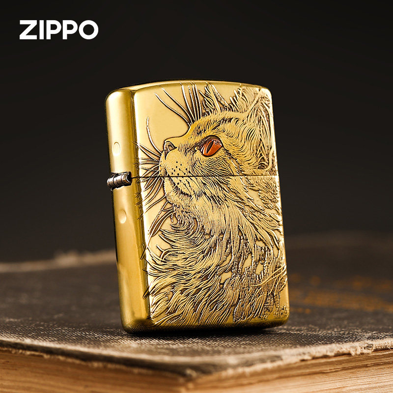 正品zippo打火机盔甲黄铜鹰皇仰望猫咪睡猫原装正版煤油芝宝 防风