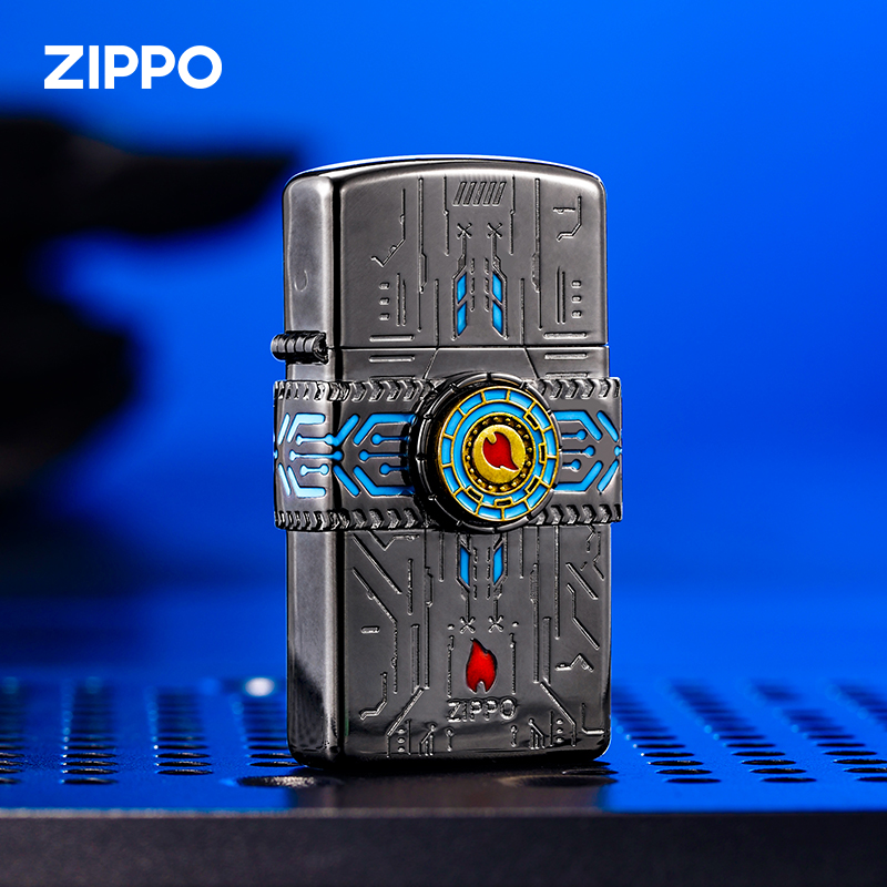 zippo打火机原装指尖陀螺黑冰贴章填漆正品煤油防风男士收藏礼物
