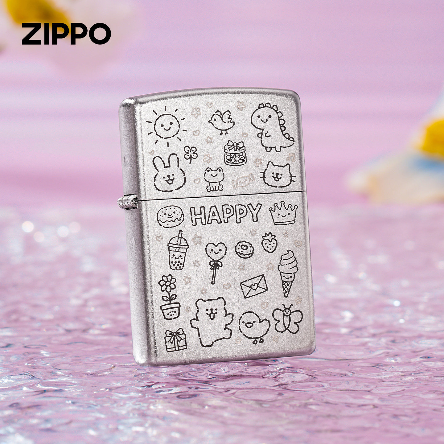 zippo打火机原装正品快乐萌宠磨砂双面恐龙猫咪煤油防风男女礼物