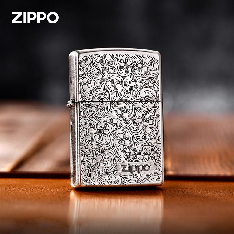 zippo打火机唐草白银古银拉丝摇亮正版煤油防风商务风礼物送男士
