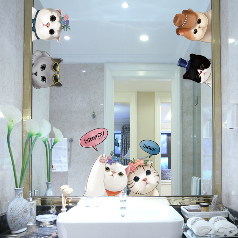 3d立体浴室卫生间镜面卡通猫咪墙贴纸贴画镜子边框装饰自粘小图案图片
