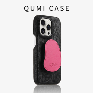 黑色荔枝纹土豆支架适用苹果16手机壳新款 16promax套iphone16pro硅胶苹果15防摔苹果13全包14超好看12男女Pro