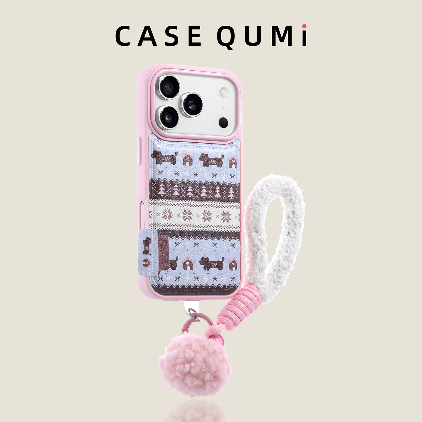 粉费尔岛雪花狗带挂绳适用苹果17promax手机壳新款苹果17套iphone17全包苹果17pro防摔16硅胶15外壳14超火13