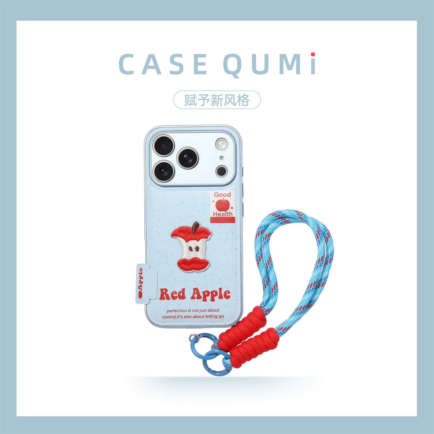 蓝底泼墨苹果核带挂绳适用苹果17手机壳新款iphone17套苹果17promax全包17pro防摔苹果16硅胶15外壳14超火13