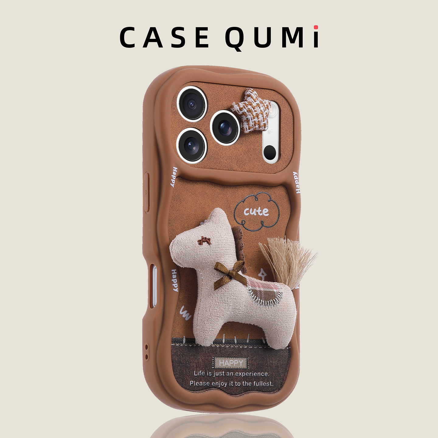 棕波浪边星星毛绒白马适用苹果17promax手机壳新款苹果17套iphone17全包苹果17pro防摔16硅胶15外壳14超火13