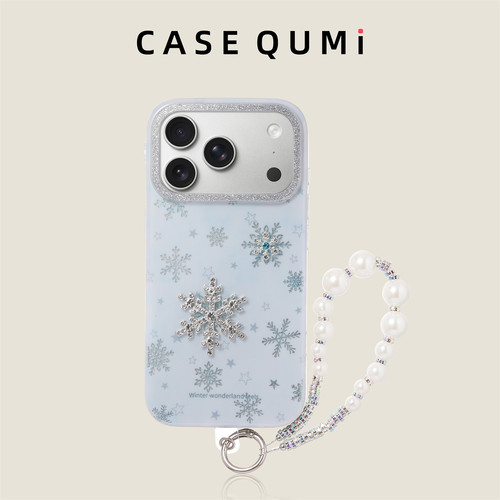 蓝底雪花星星带挂绳适用苹果17手机壳新款iphone17套苹果17promax全包17pro防摔苹果16硅胶15外壳14pro超火13