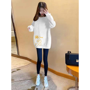 纯棉高端中长款上衣女遮屁股洋气时髦加绒卫衣女2024新款爆款秋冬