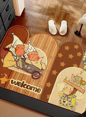 卡通黄色星星人地垫可爱入户垫大门口外刮泥蹭土水晶绒脚垫除尘