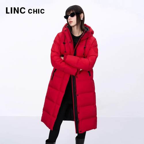 LINC金羽杰专柜冬季新款都市机能感长款加厚羽绒服Y24608201