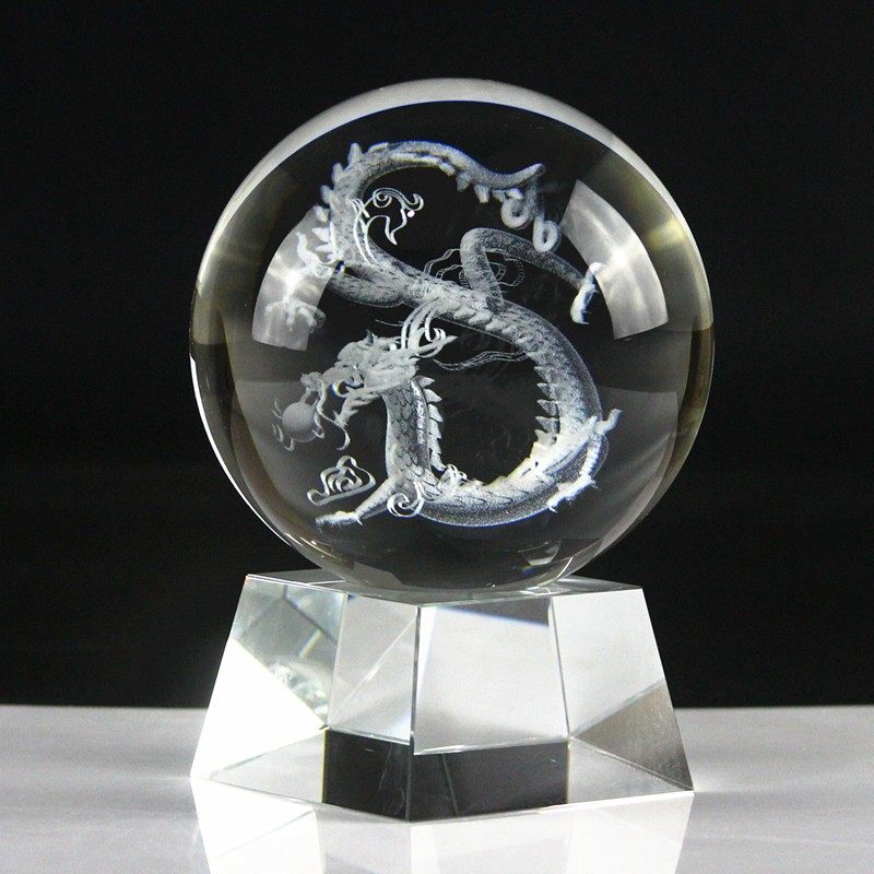 水晶球3D内雕龙人造水晶玻璃家居饰品摆件创意时尚简约乔迁搬新家