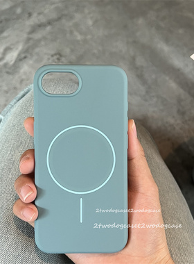 雾霾蓝色简约细圈磁吸软壳16epro磨砂手机壳适用苹果12/11/xsmax/13pm/14简约气质蓝新款硅胶保护套15promax