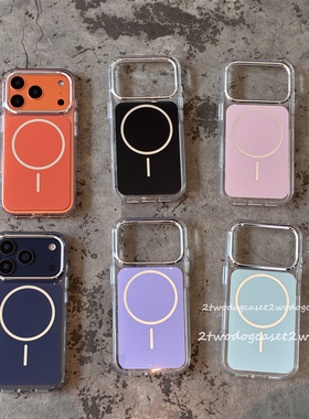 电镀银色细圈薄荷绿淡粉橙色17promax手机壳情侣款光滑透明边淡紫色17/16PRO/11/12/13imd磁吸手机壳新款情侣