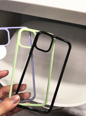 14/15promax简约亚克力黑色边框diy简单浅紫果绿色iPhone11promax 12 7pX13软