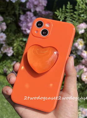 13橙色光滑橘红亮橙色13pro水晶爱心支架手机壳12promax全包荧光橙xr7p11新