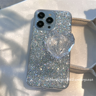 银色闪闪亮片13pro新款水晶透亮立体银箔爱心支架壳12/11xr7p软14