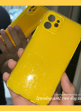 亮黄色闪闪硅胶软壳15promax手机壳全包15/14Pro/13/12柠檬黄保护壳精孔11加厚奢华细闪夏天颜色