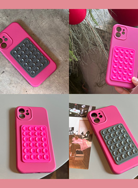 ins17亮色火龙果玫红磨砂16plus玫红色吸盘15pm创意暗灰色搭配博主同款11/12pro/13/14厚实肤感硅胶软壳全包