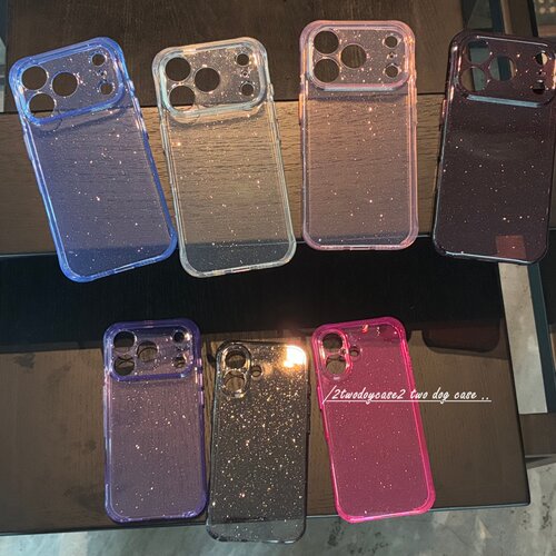 18pro/17PROMAX精孔全包边厚实ai键全覆盖奢华闪闪手机壳樱桃红透粉玫红色闪粉壳硬背软边16/17/16pm防摔壳