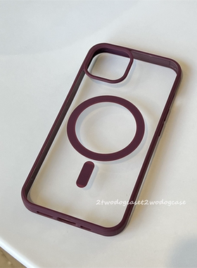 17P梅子色酒红复古磨砂边框12/15/14promax磁吸透明背面亚克力保护壳无线充电壳7pXR13pro保护壳新款富贵色系